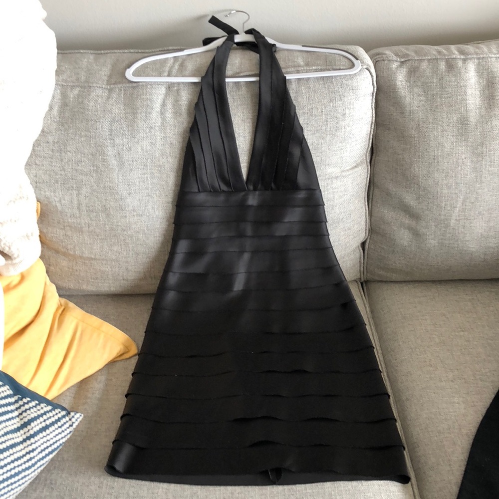 Black layered silk cocktail dress
